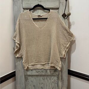 Meo Meli cotton linen Tan Boxy Dolman Sleeve Top Medium